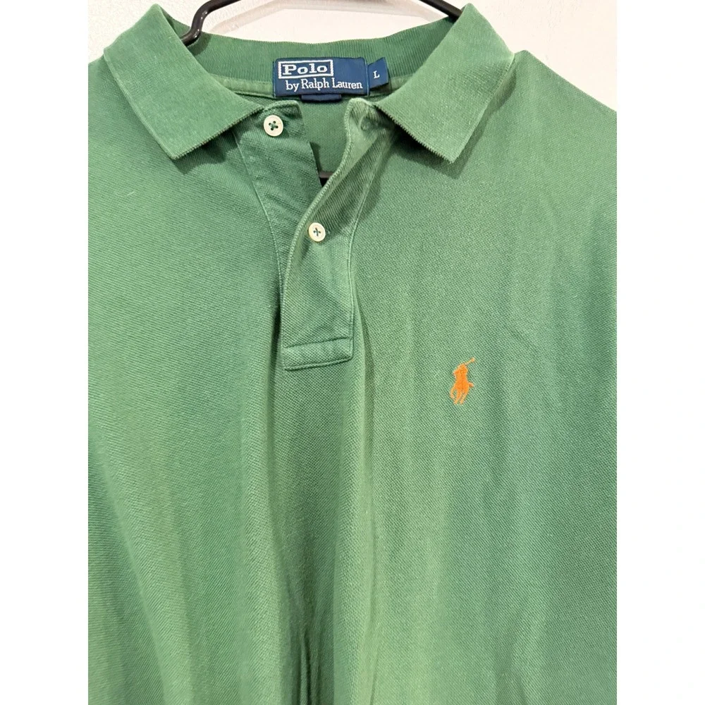 Polo Ralph Lauren Mens Green Short Sleeve Pique Polo Shirt Orange Pony Large